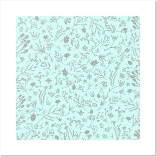 Botanical-Pattern, set, grey, 4, pale-blue, botanic, nature, botanical, floral, flowers, floral-pattern, leaves, plants, minimalist, garden, jungle, leaf, exotic, tropical, flower, boho, cacti, succulent, digital, graphic-design, pattern, Posters and Art